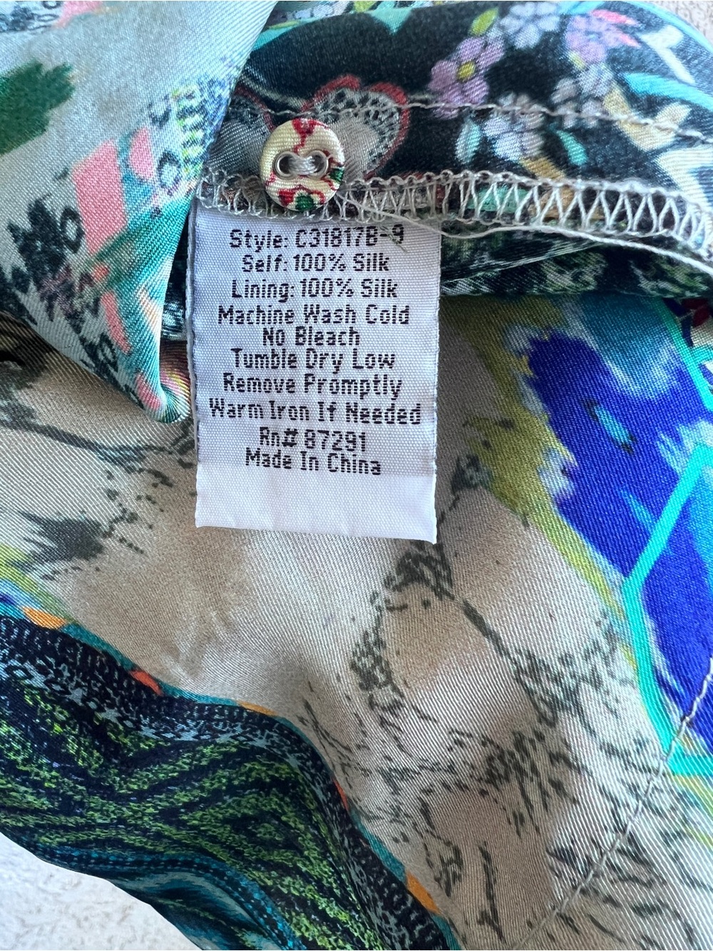 Johnny Was Nelsona Silk Teal, Green & Blue Patchwork Floral Midi Dress - Picture 9 of 11